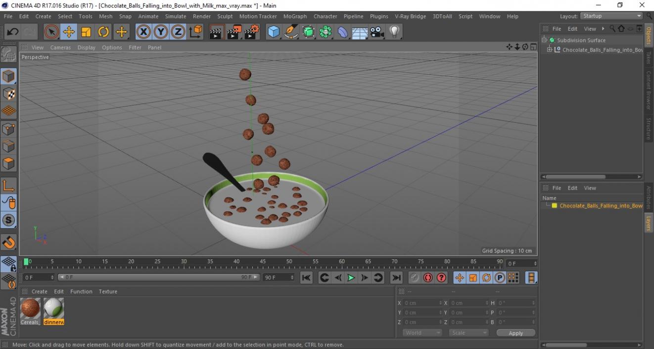 3D Chocolate Balls Falling into Bowl with Milk model