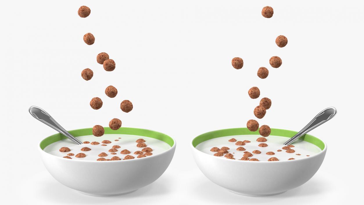 3D Chocolate Balls Falling into Bowl with Milk model