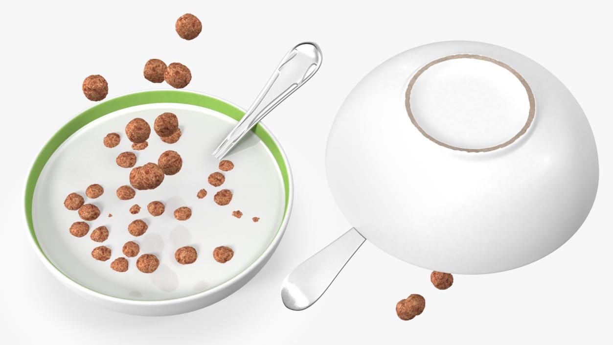 3D Chocolate Balls Falling into Bowl with Milk model