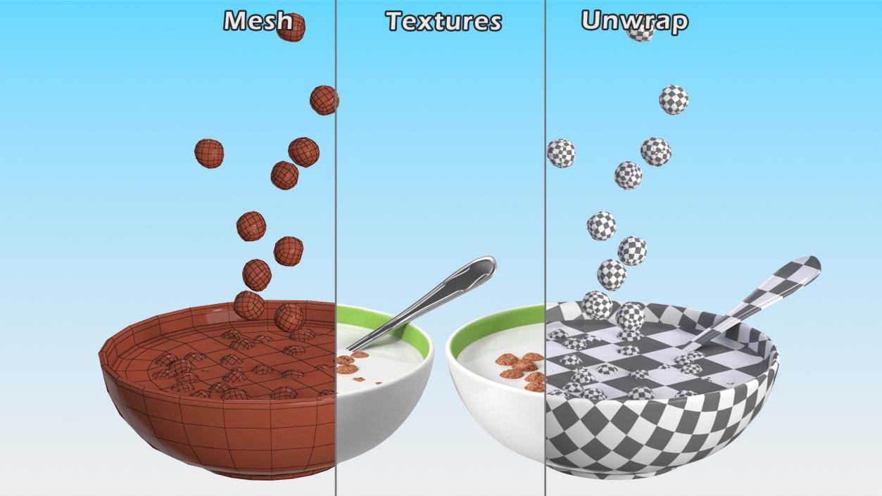 3D Chocolate Balls Falling into Bowl with Milk model