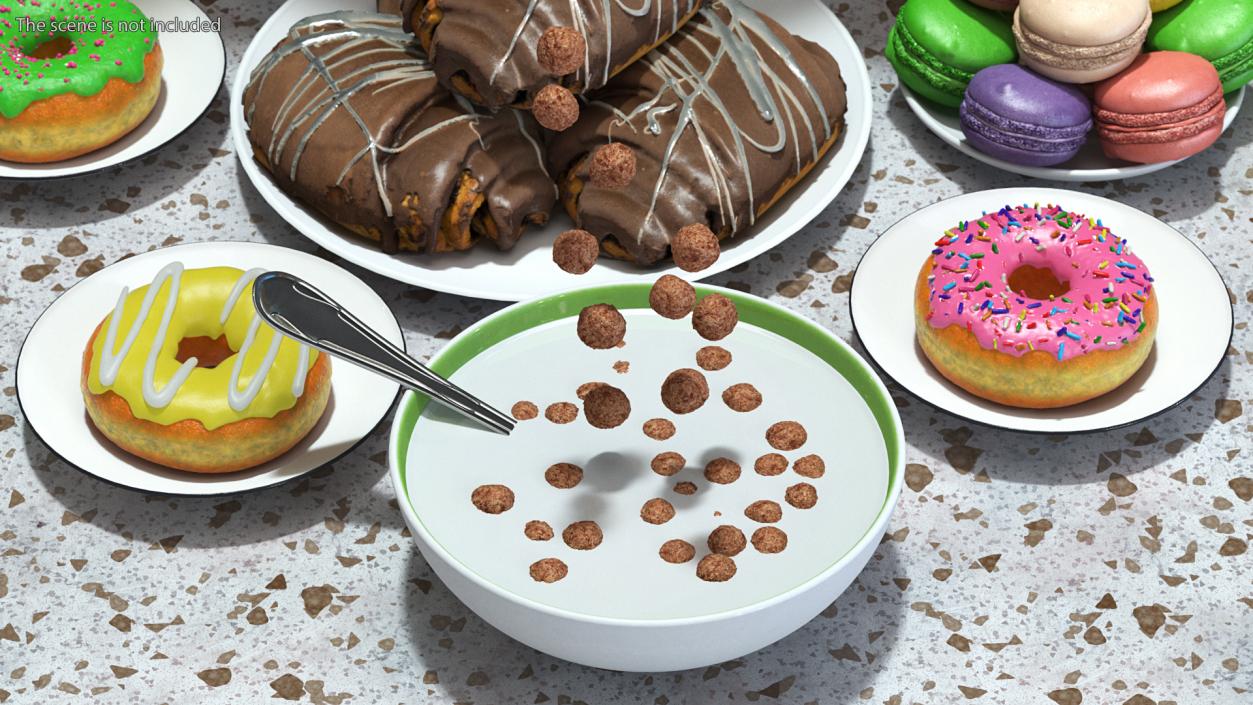 3D Chocolate Balls Falling into Bowl with Milk model