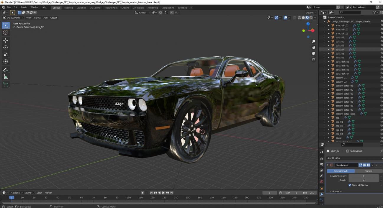 3D Dodge Challenger SRT Simple Interior