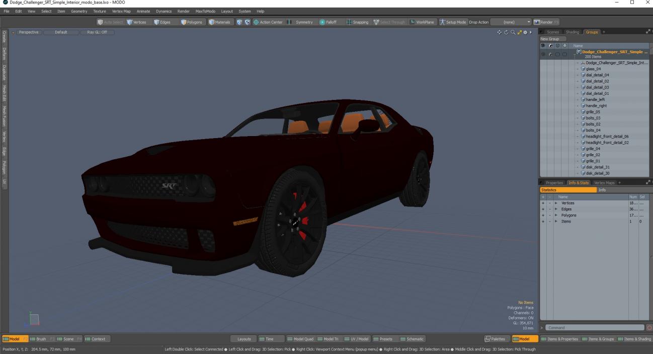 3D Dodge Challenger SRT Simple Interior