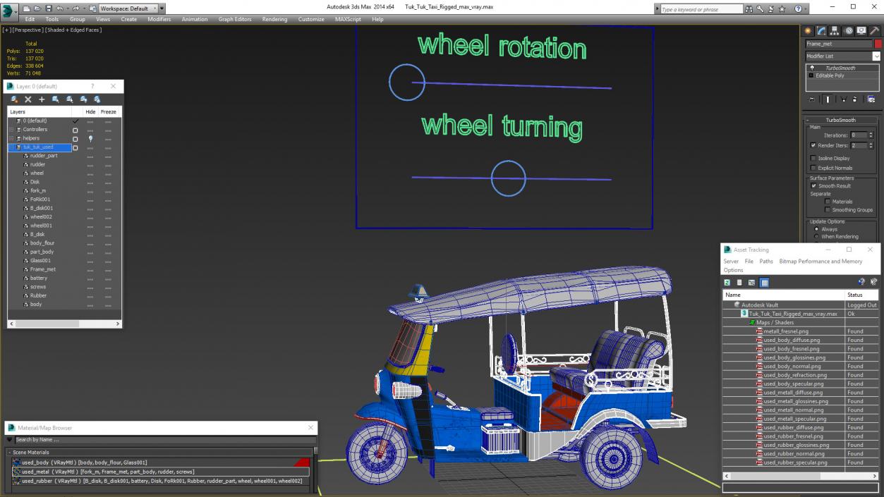 Tuk Tuk Taxi Rigged 3D model