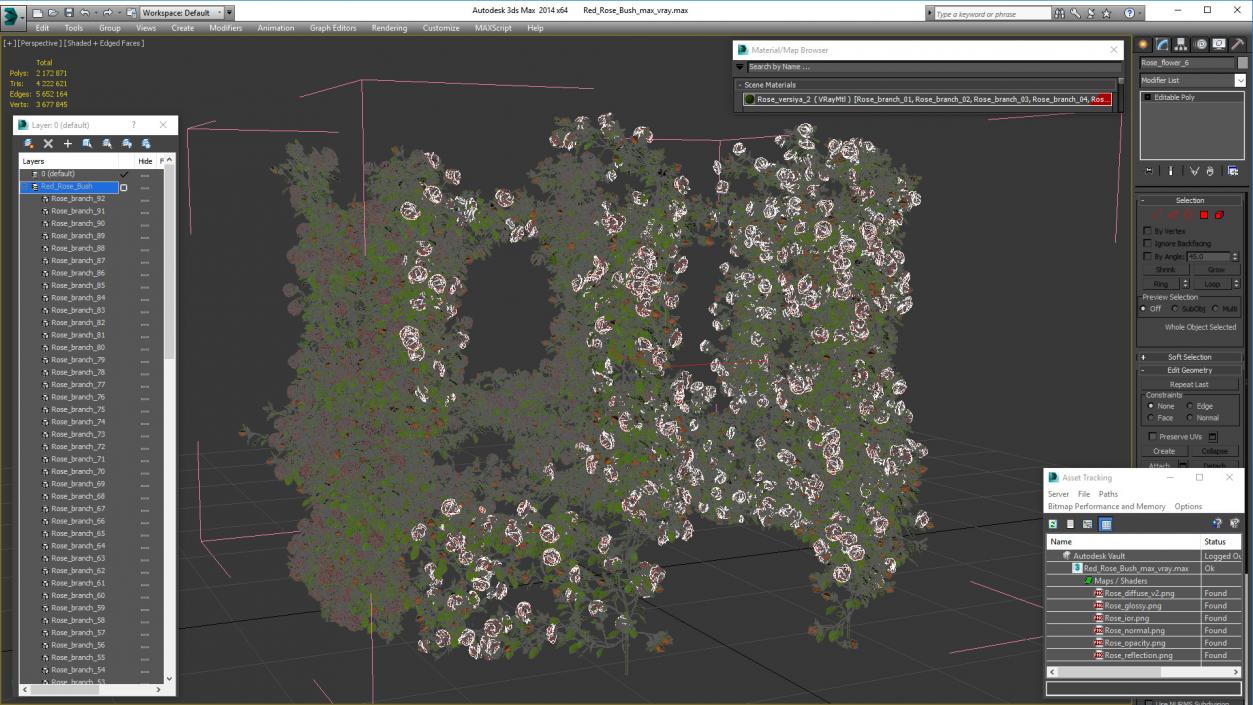 3D Red Rose Bush model