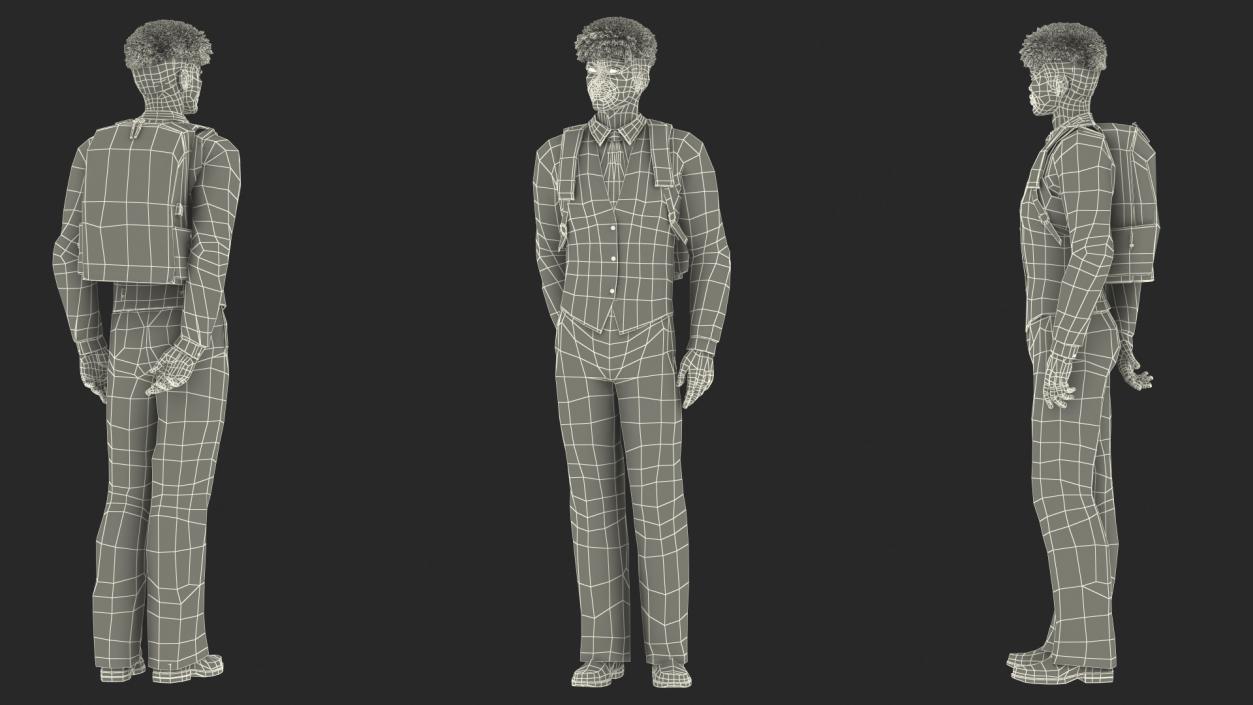 3D Black Teenager Dark Skin School Uniform Standing Pose model