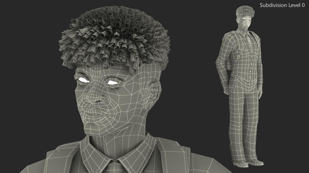 3D Black Teenager Dark Skin School Uniform Standing Pose model