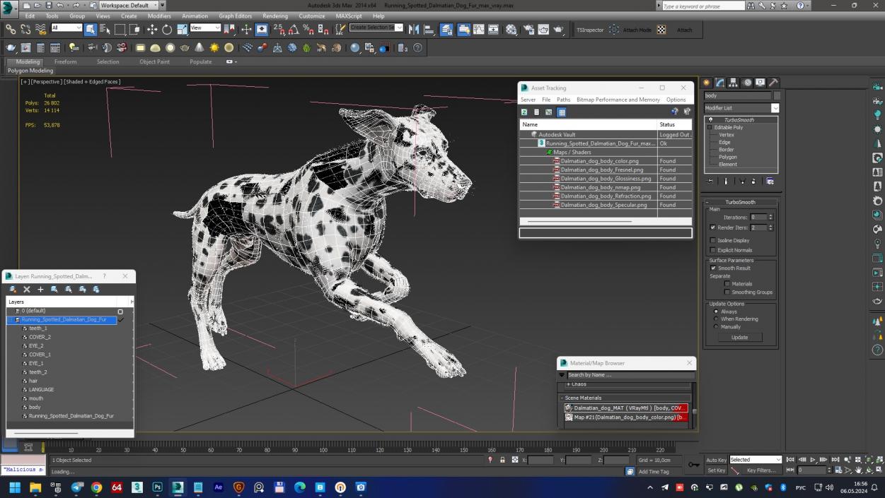 3D model Running Spotted Dalmatian Dog Fur 2