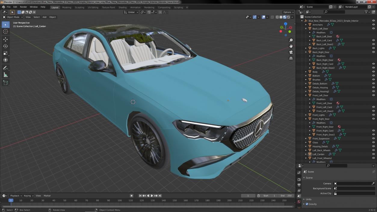 3D Blue New Mercedes E-Class 2023 Simple Interior