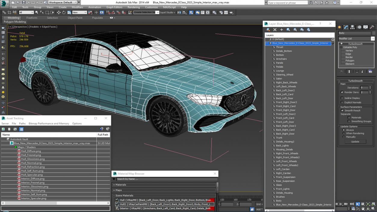 3D Blue New Mercedes E-Class 2023 Simple Interior