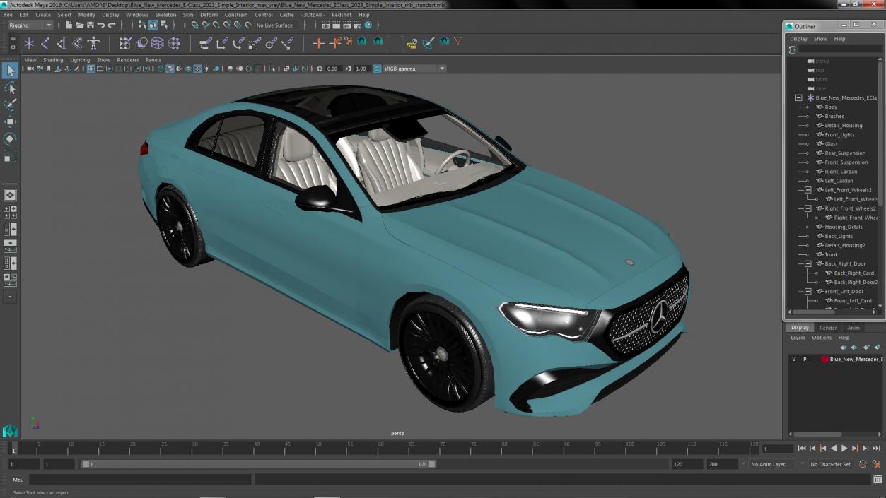 3D Blue New Mercedes E-Class 2023 Simple Interior