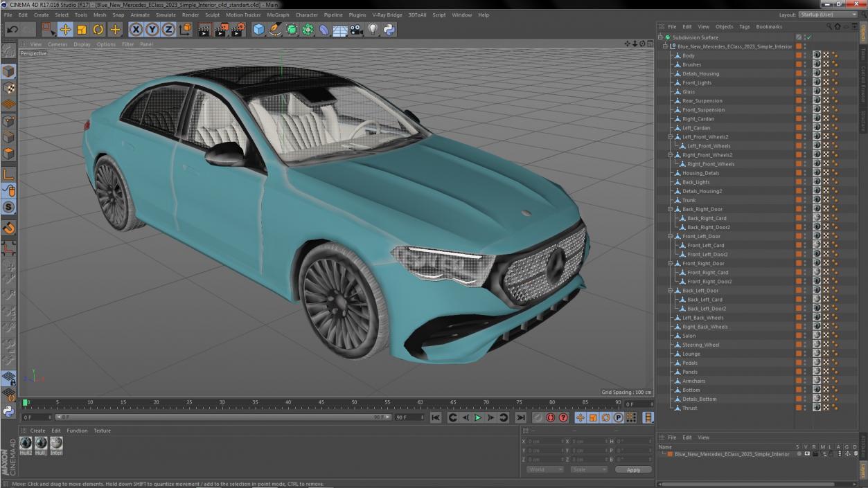 3D Blue New Mercedes E-Class 2023 Simple Interior