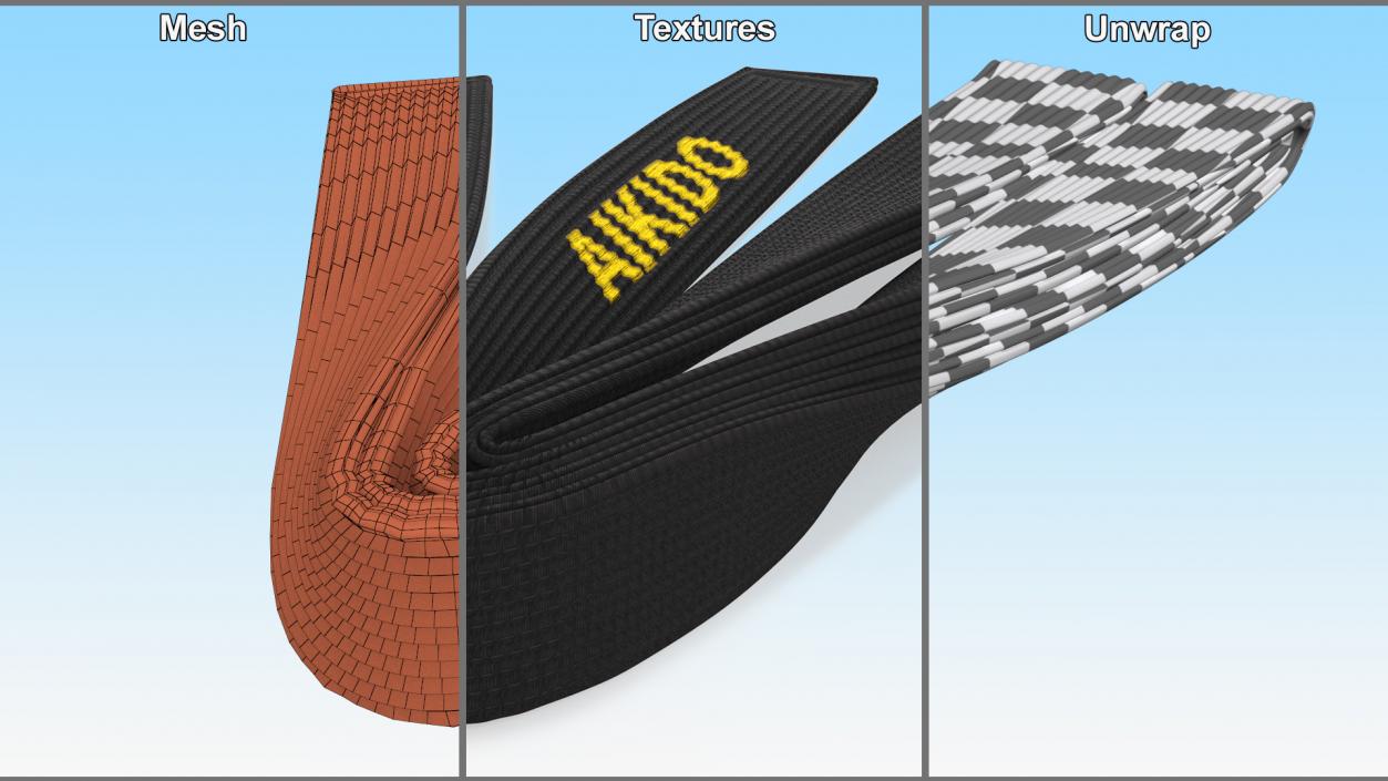 3D Aikido Black Obi Belt