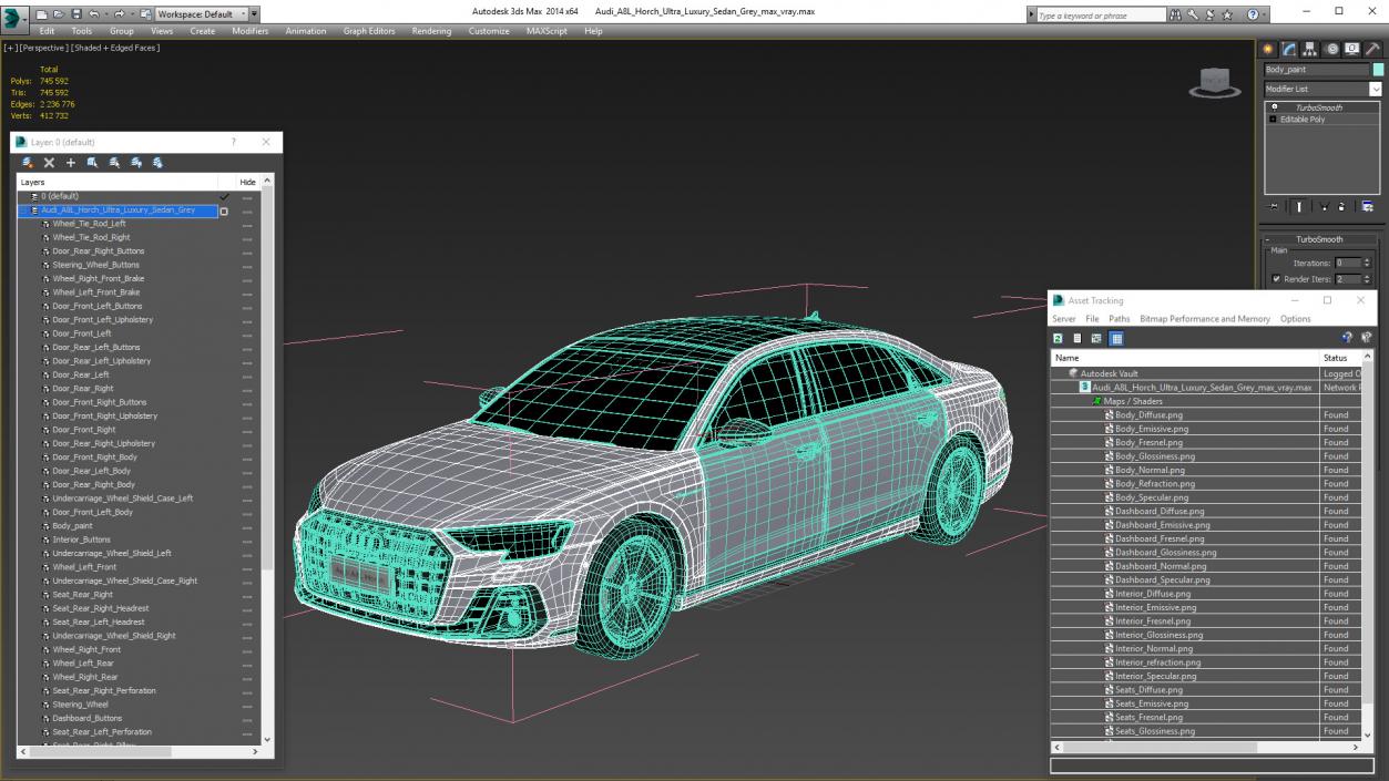 3D Audi A8L Horch Ultra Luxury Sedan Grey model