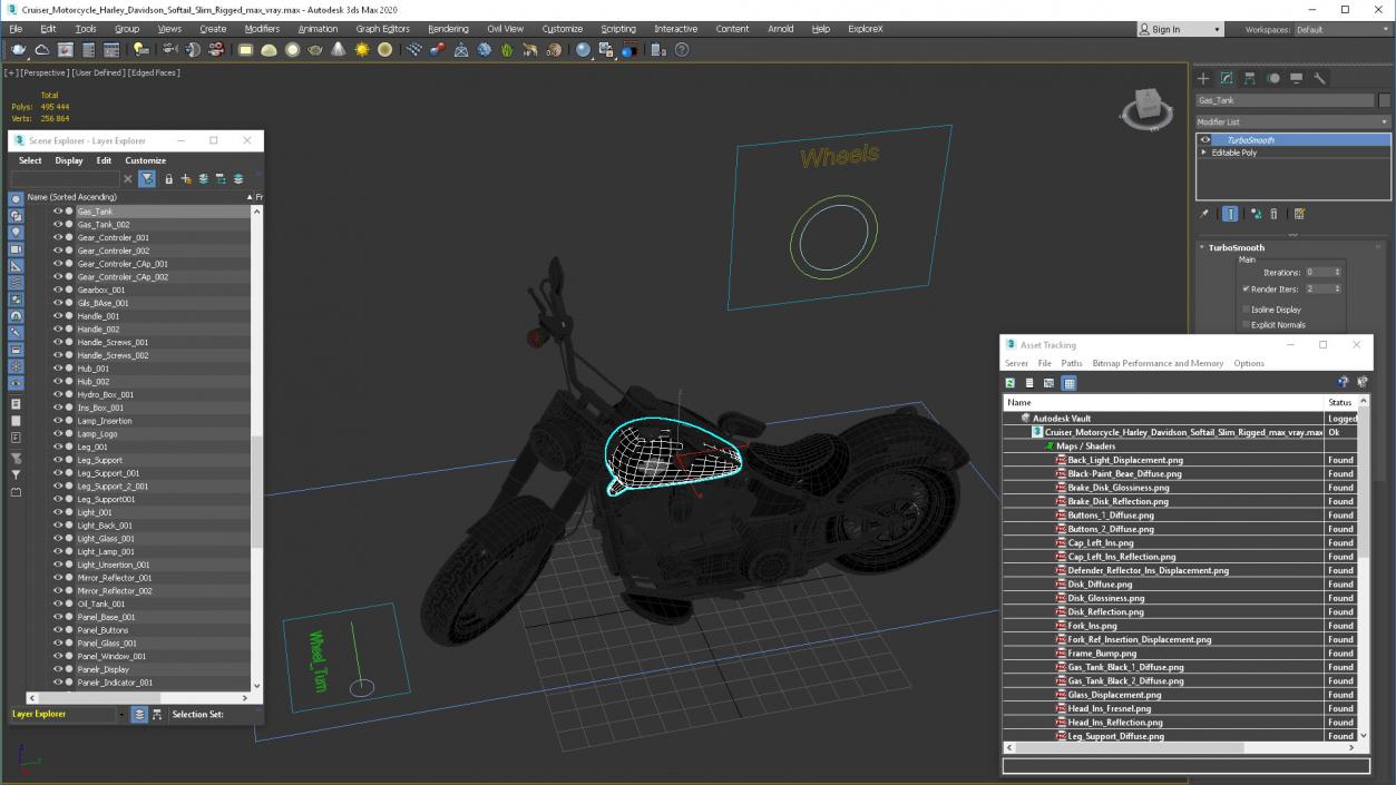 Cruiser Motorcycle Harley Davidson Softail Slim Rigged 3D model