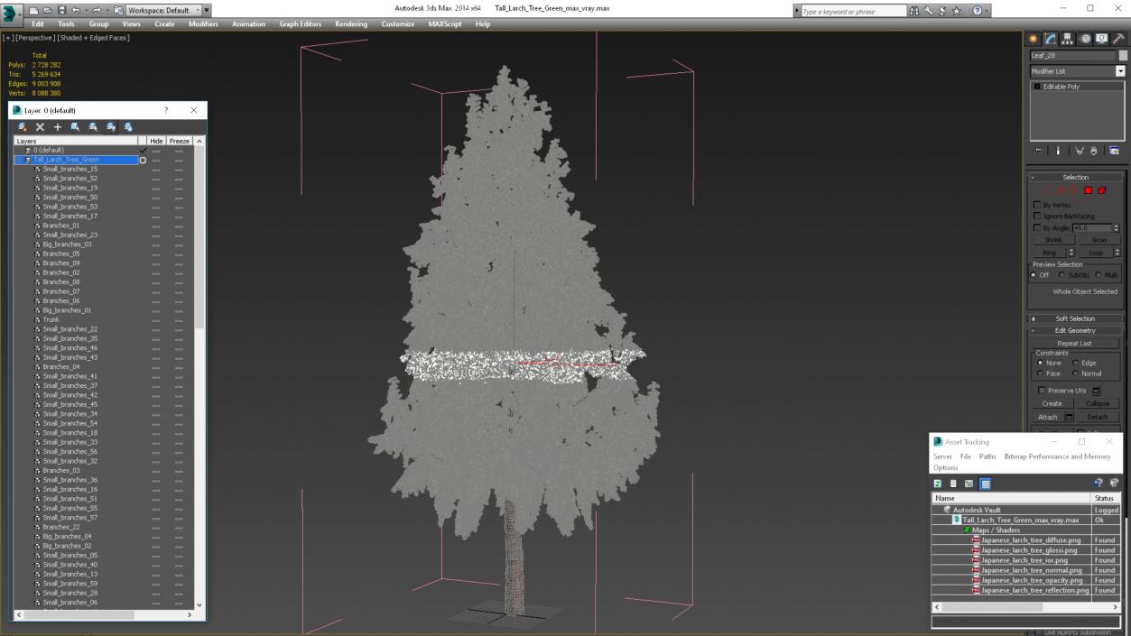 3D Tall Larch Tree Green