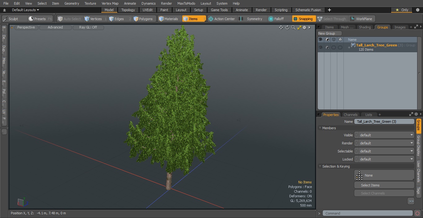 3D Tall Larch Tree Green