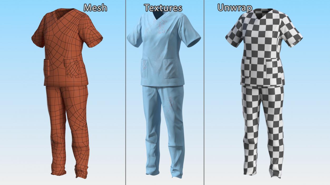 Medical Scrubs Uniform with Stains 3D model