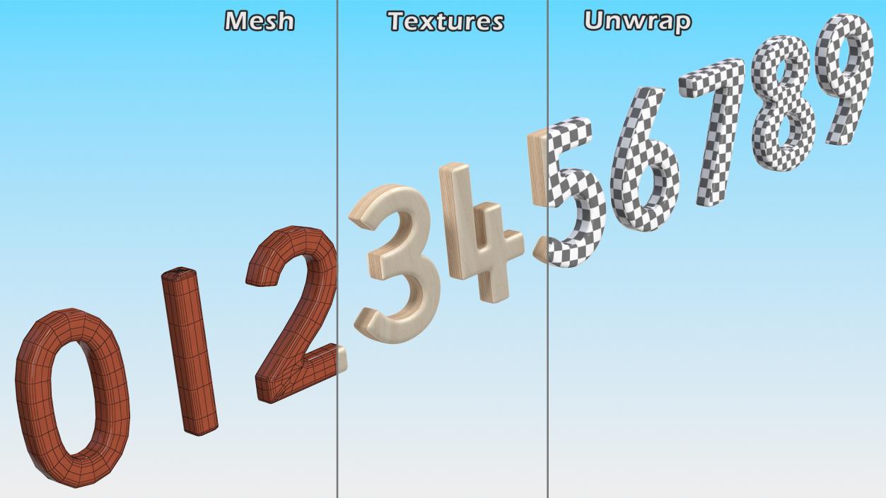 Plywood Numbers Set 3D model