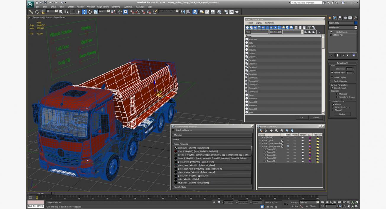 3D model Heavy Utility Dump Truck 8X8 Rigged