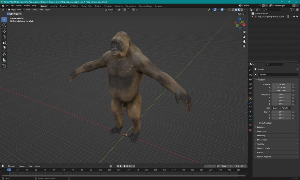 3D model Big Ape Gigantopithecus A-Pose