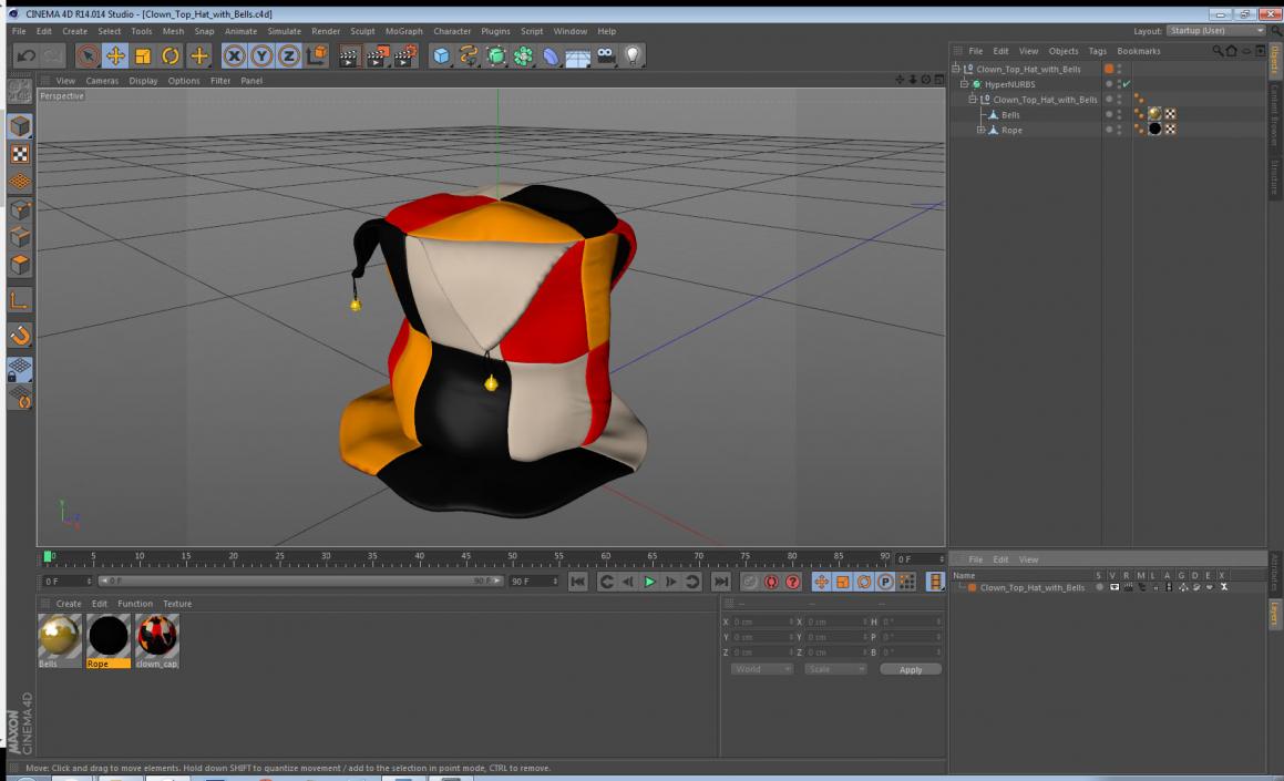 Clown Top Hat with Bells 3D model