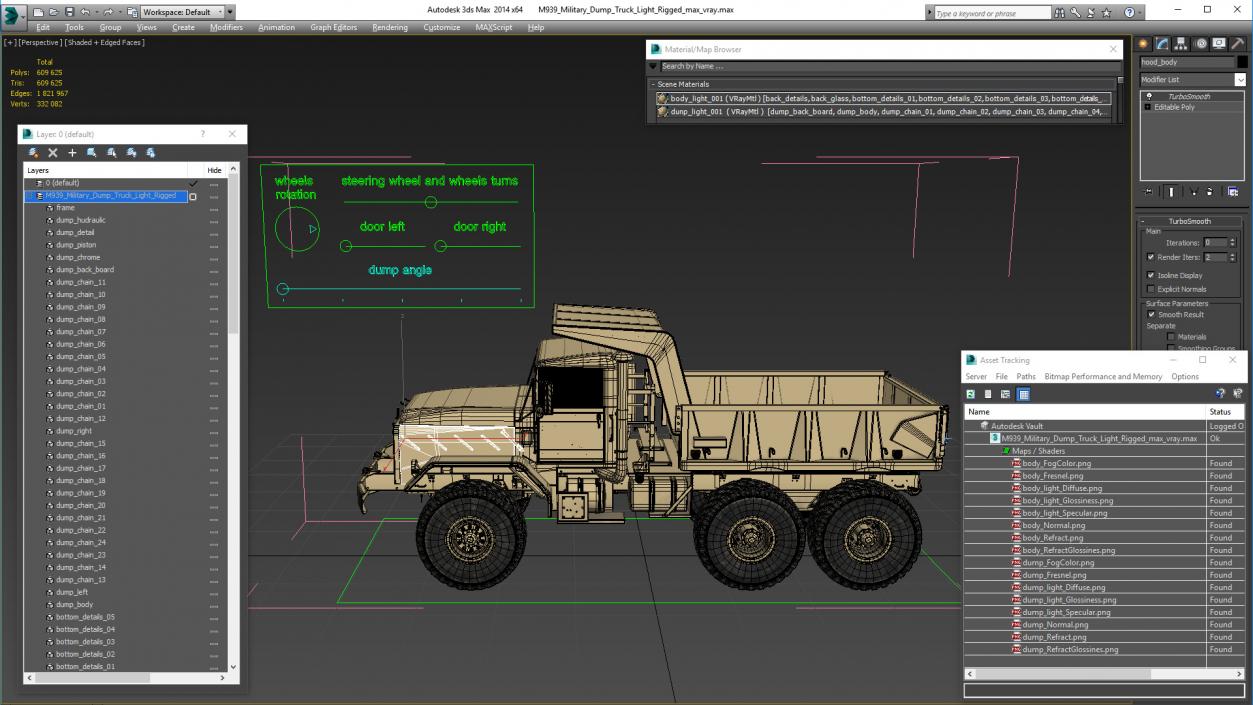 M939 Military Dump Truck Light Rigged 3D