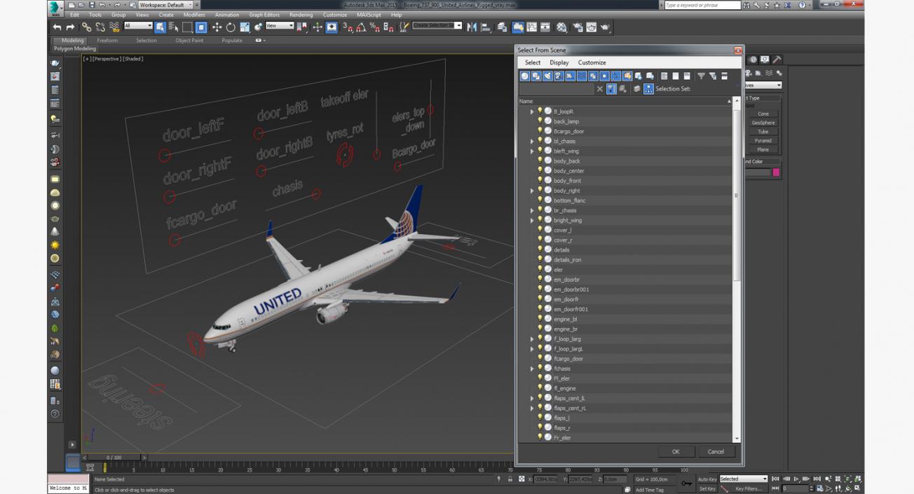 Boeing 737-900 United Airlines Rigged 3D