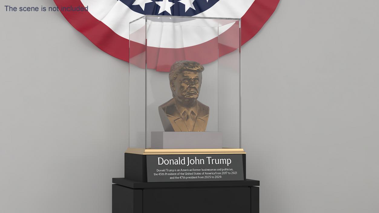 3D Bronze Bust of Trump in Museum Stand