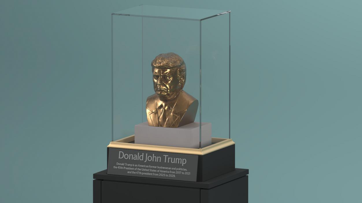 3D Bronze Bust of Trump in Museum Stand