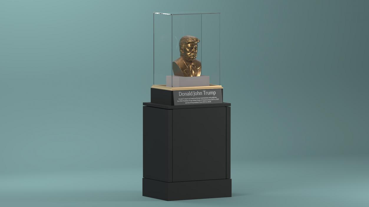 3D Bronze Bust of Trump in Museum Stand