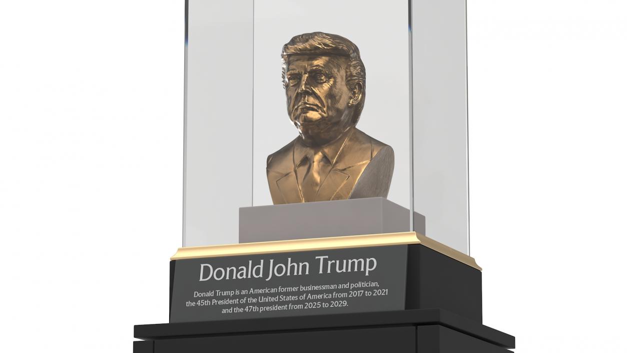 3D Bronze Bust of Trump in Museum Stand