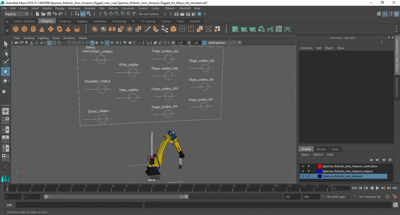 Sparrow Robotic Arm Amazon Rigged for Maya 3D