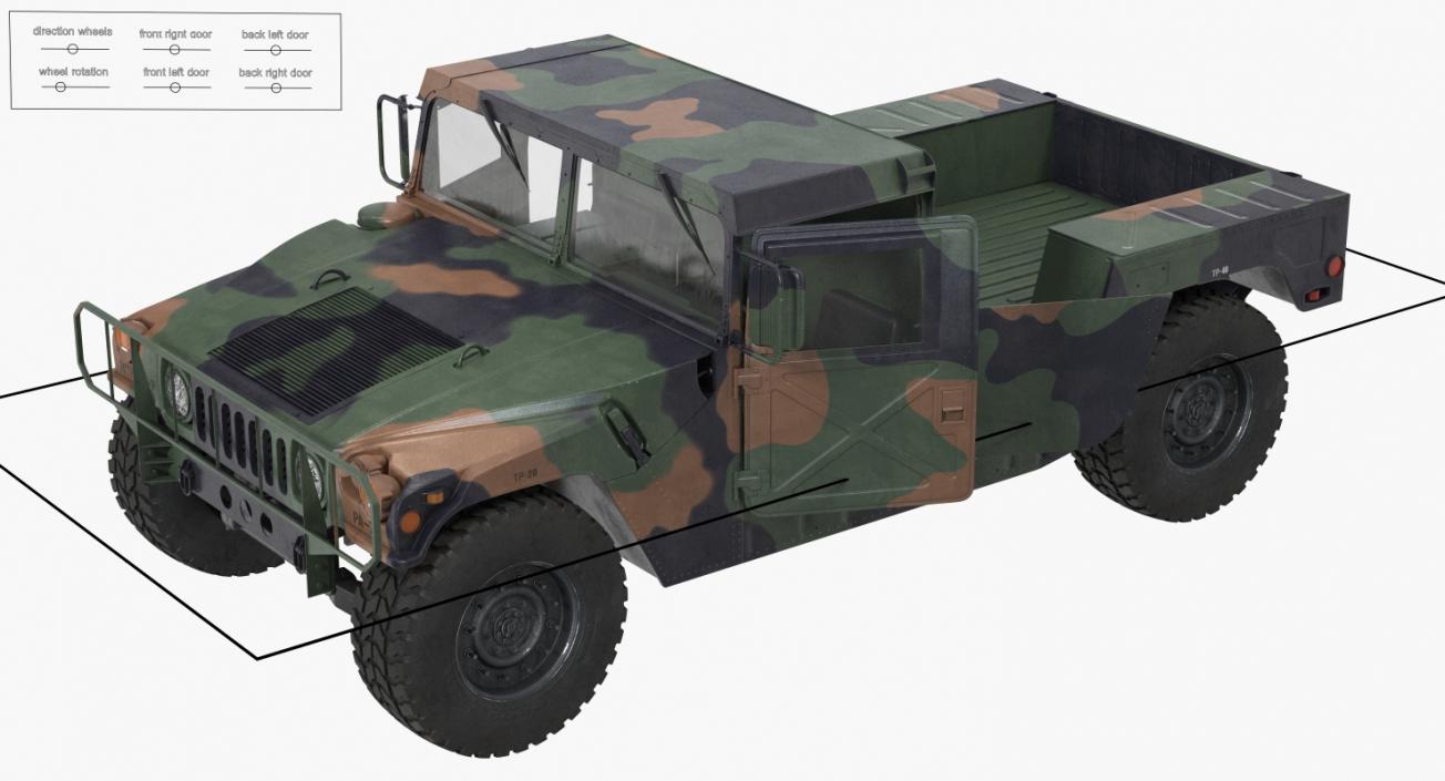 HMMWV M998 Camo Rigged 3D