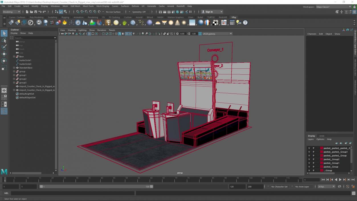 3D model Airport Counter Check-In Rigged for Maya