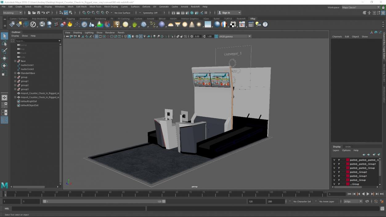 3D model Airport Counter Check-In Rigged for Maya