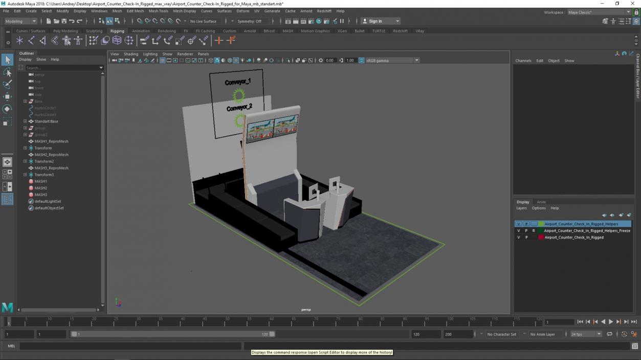 3D model Airport Counter Check-In Rigged for Maya