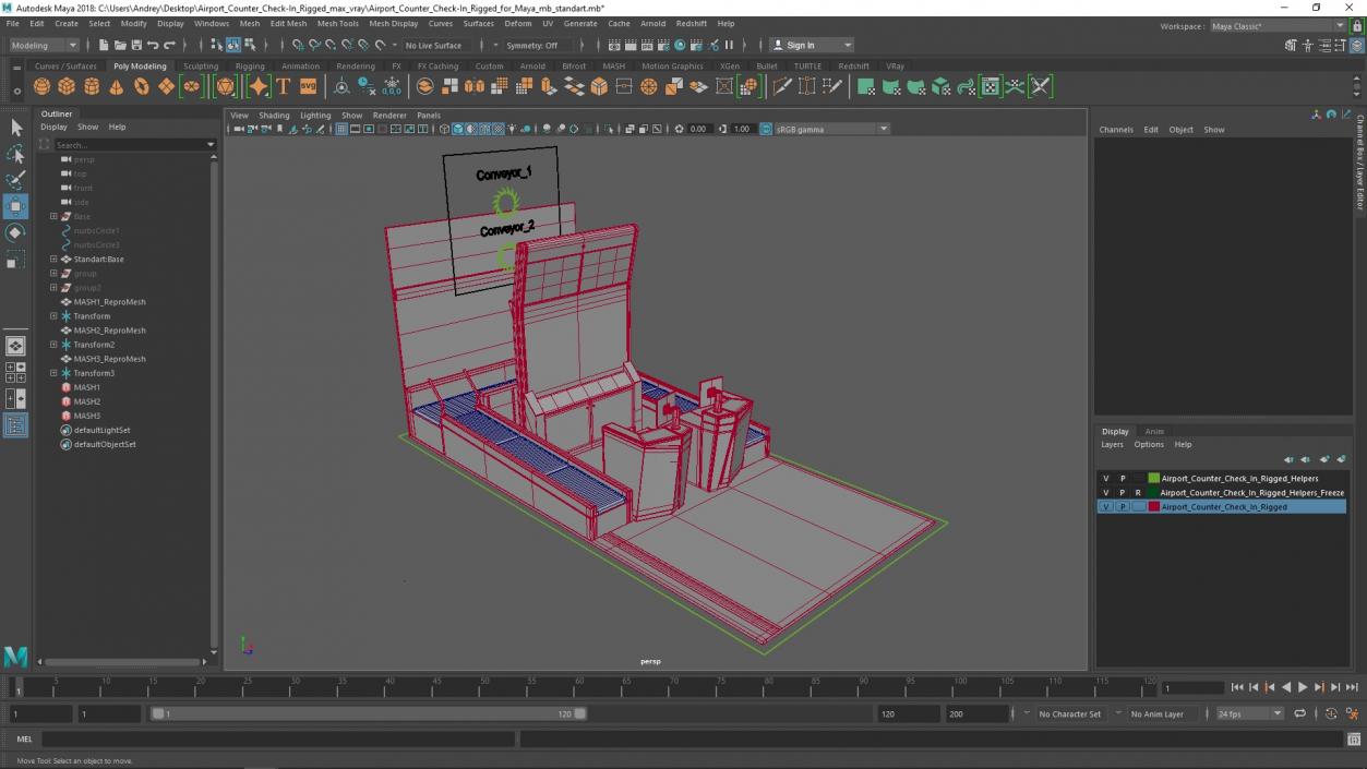 3D model Airport Counter Check-In Rigged for Maya