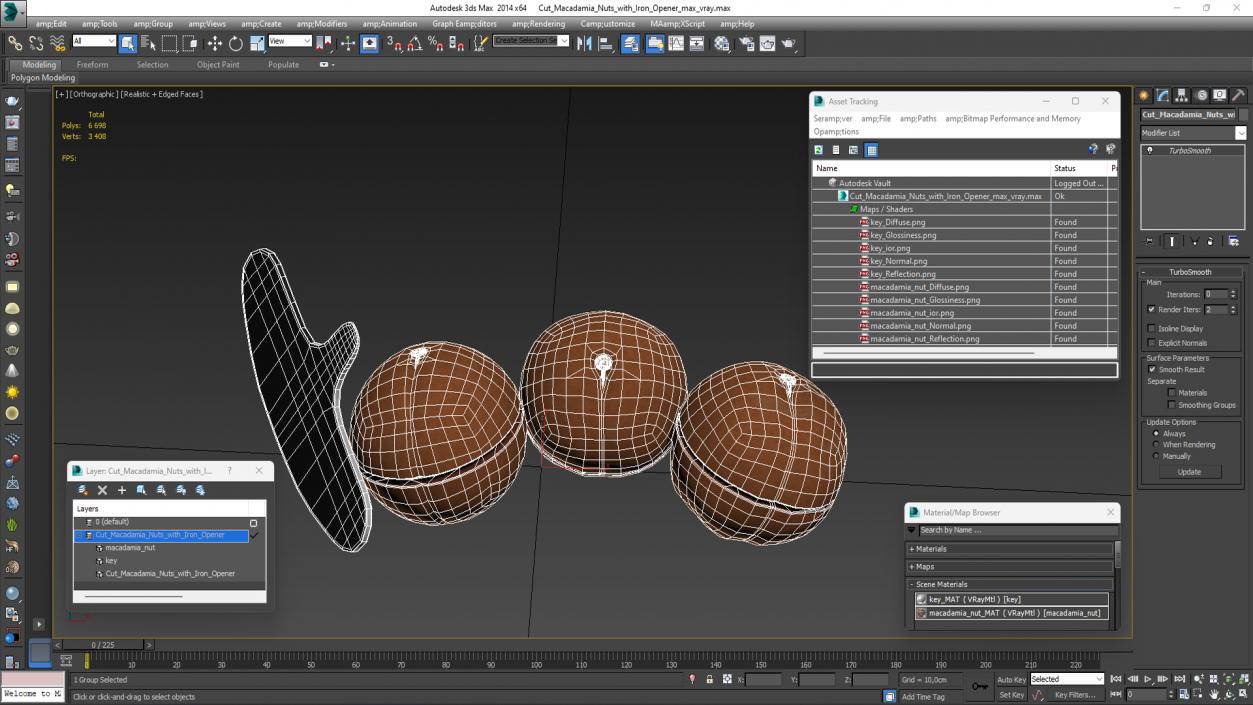 3D model Cut Macadamia Nuts with Iron Opener