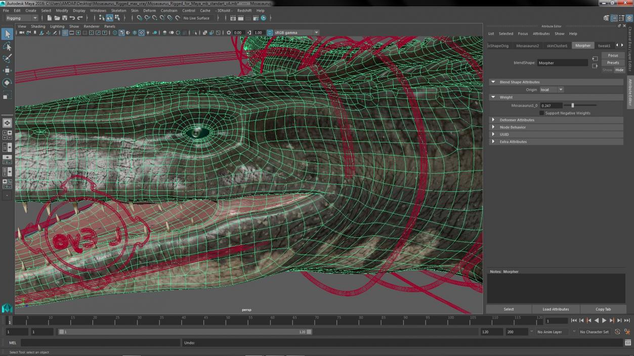 3D Mosasaurus Rigged for Maya