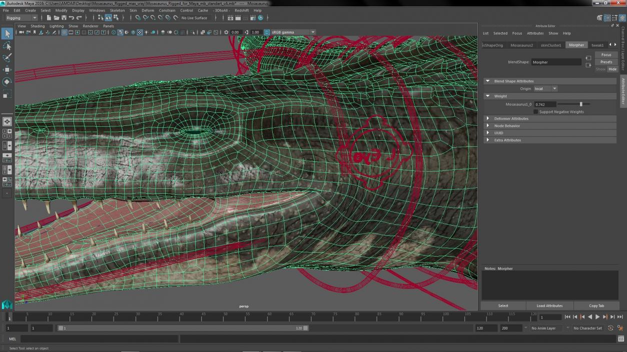 3D Mosasaurus Rigged for Maya