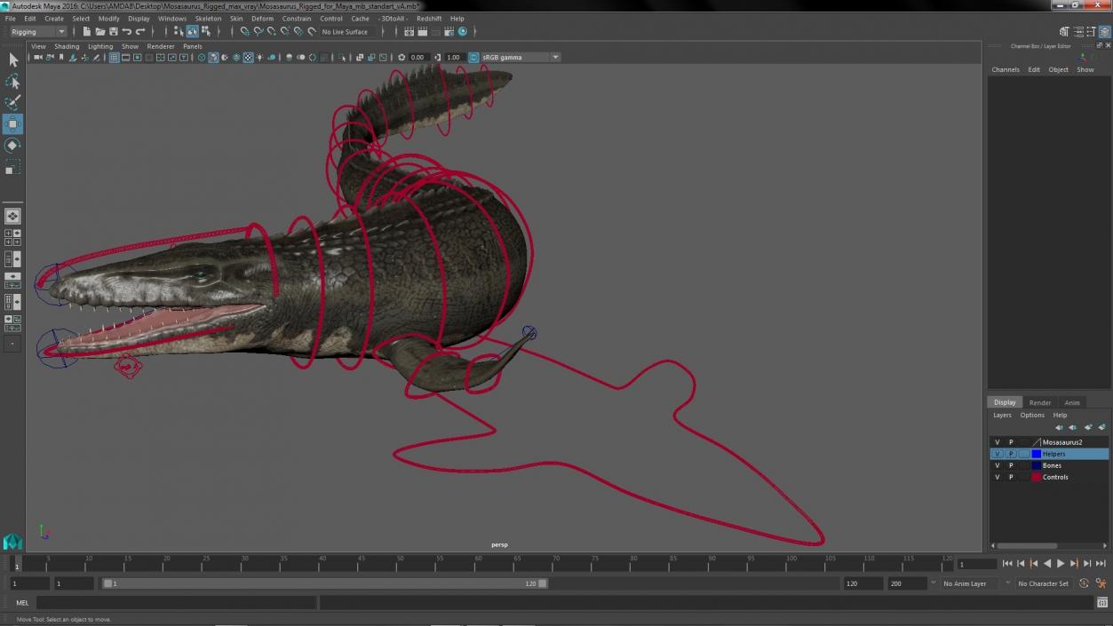 3D Mosasaurus Rigged for Maya