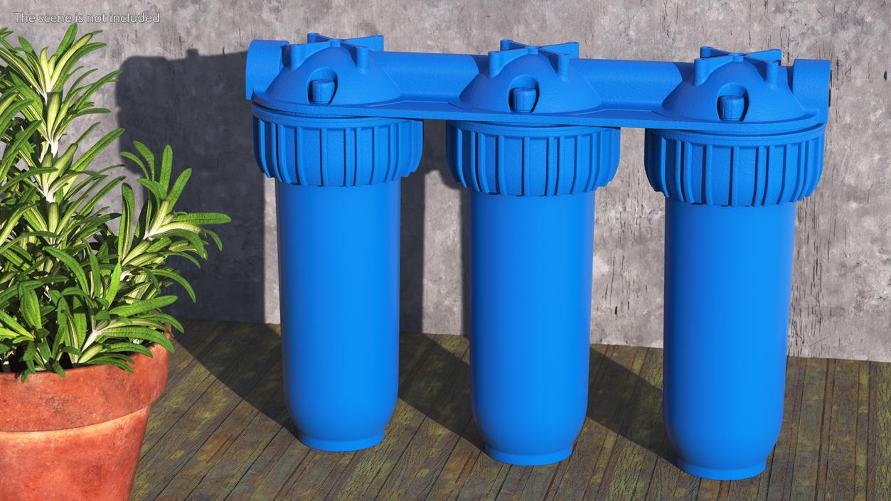 3D Three Stages Water Filter Housing Blue model