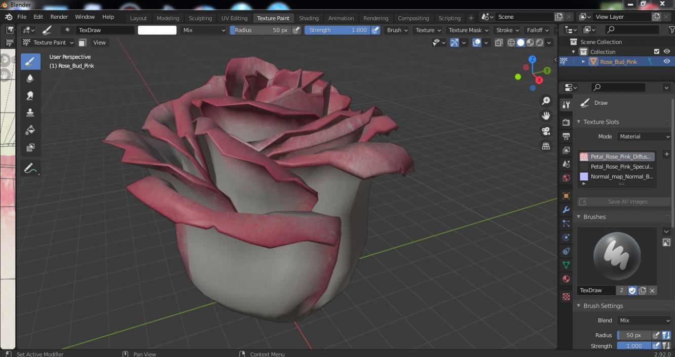 3D Rose Bud Pink model