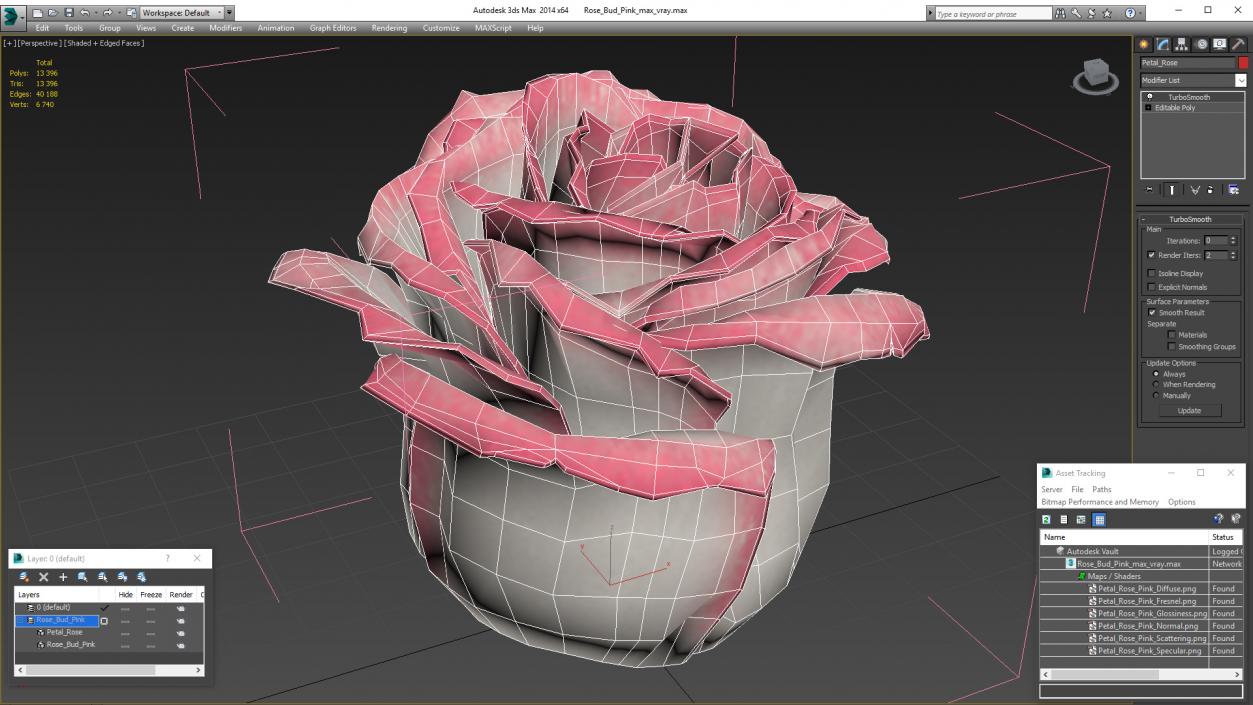 3D Rose Bud Pink model