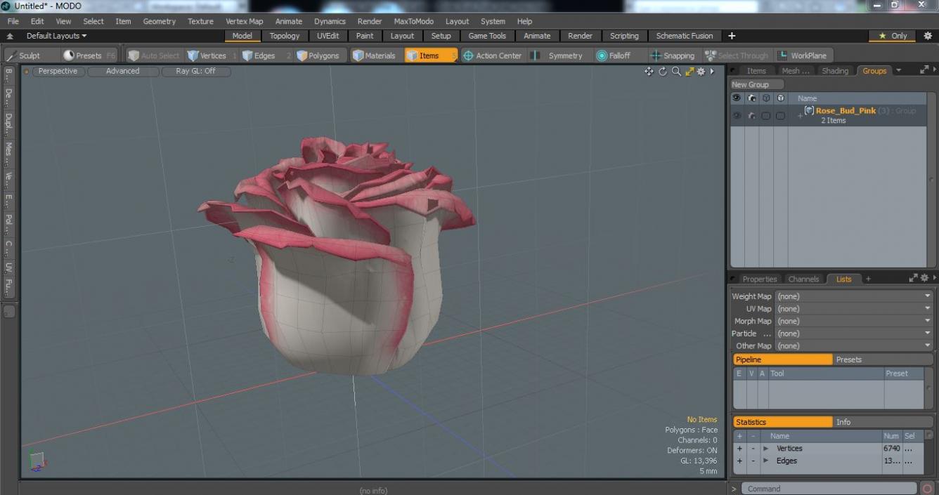 3D Rose Bud Pink model