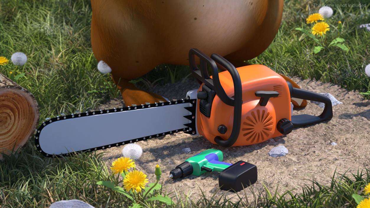 Cartoon Beaver with Tools Set 3D model