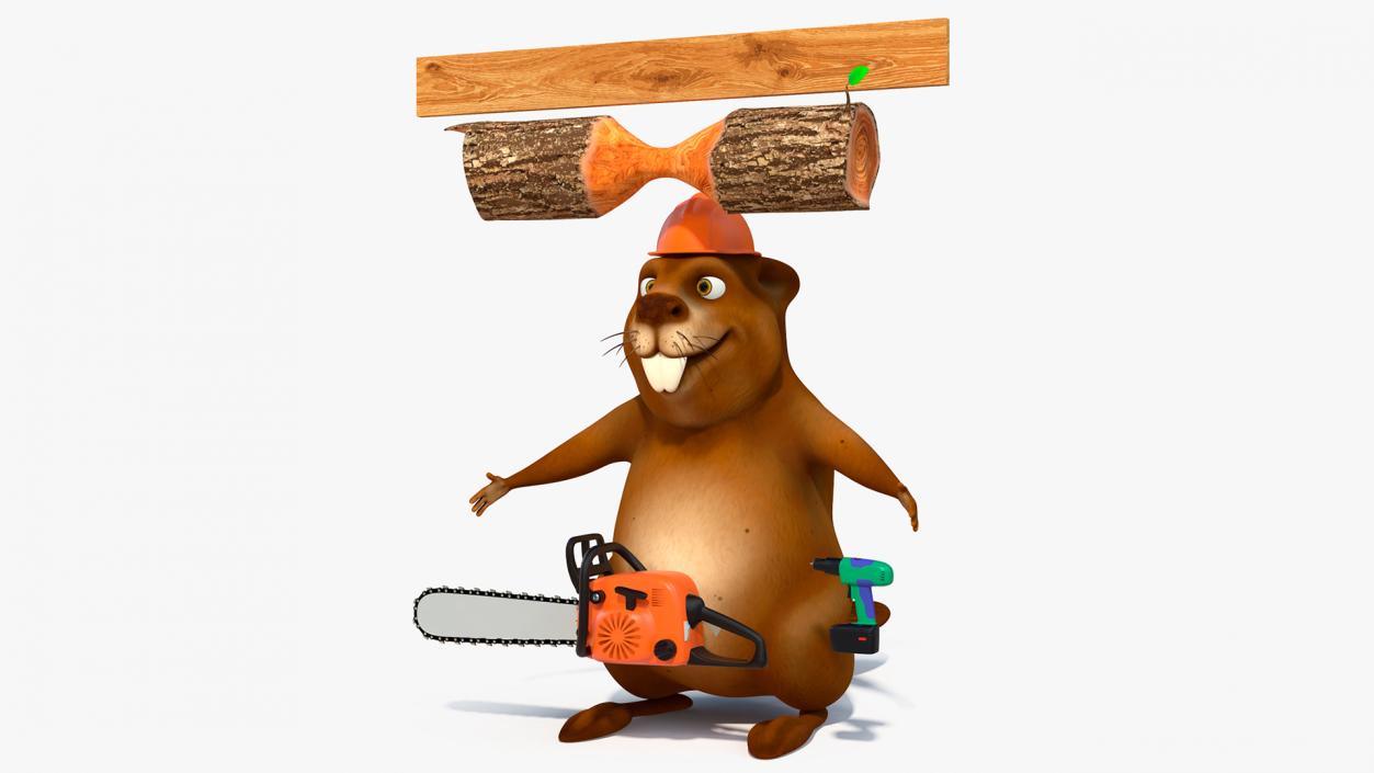 Cartoon Beaver with Tools Set 3D model