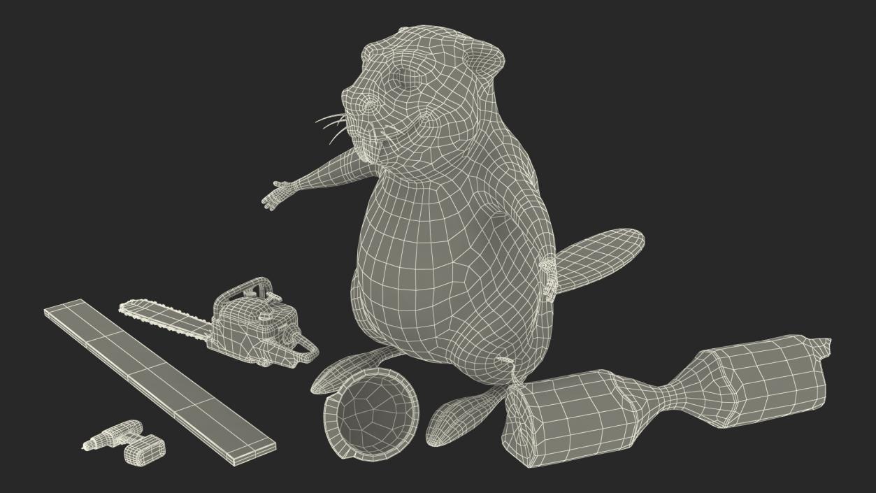 Cartoon Beaver with Tools Set 3D model