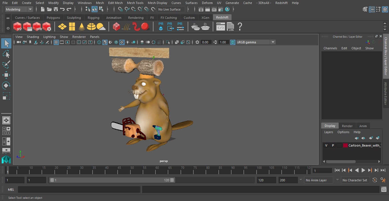 Cartoon Beaver with Tools Set 3D model